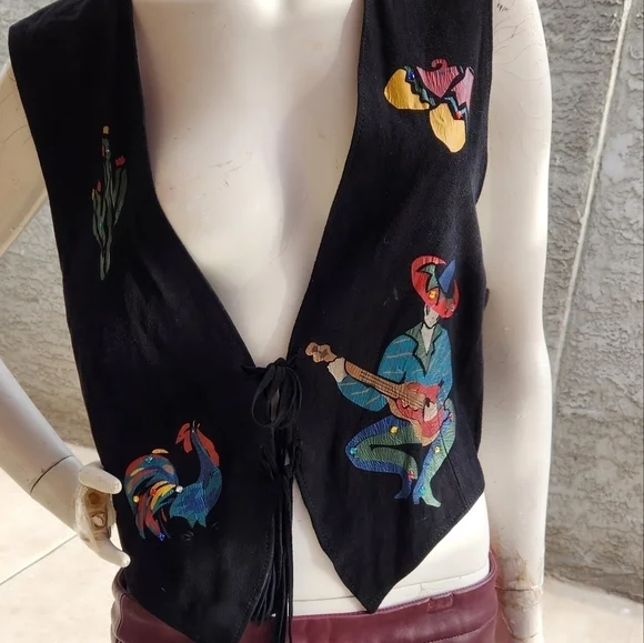 Char 70sLeather Vest Handpainted‎ Southwestern